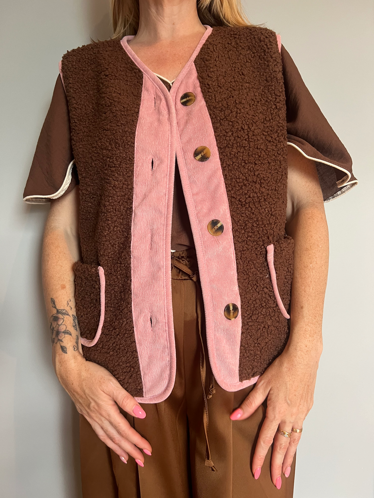 Gilet sans manche "Nube" - brun foncé/rose