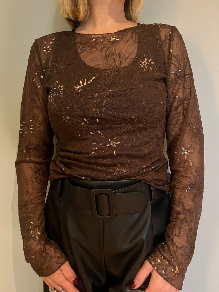 Top dentelle Elegance brun