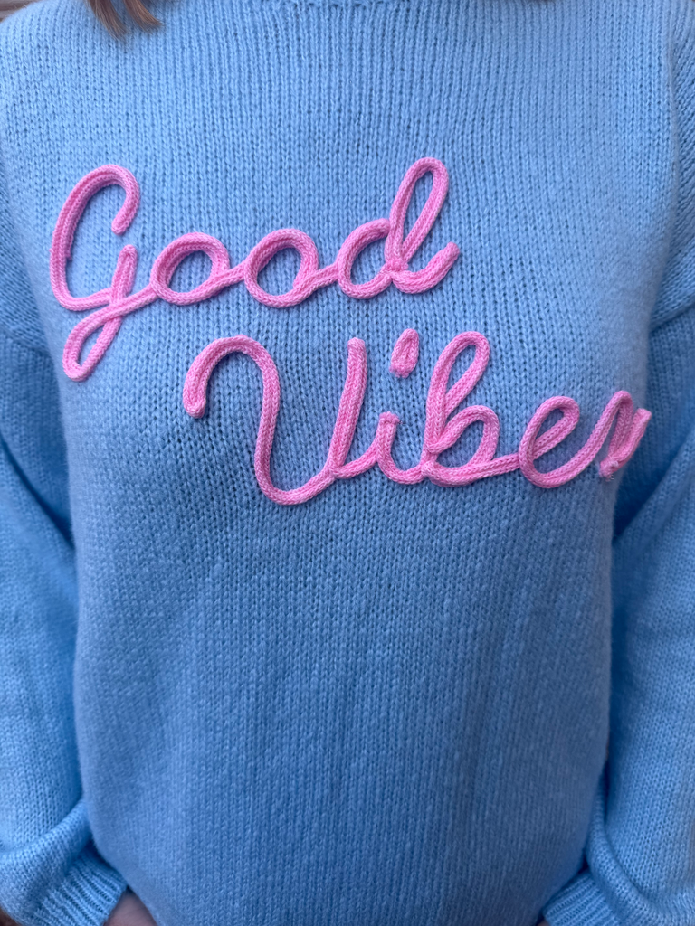 Pull "Good Vibes" Terra di Siena - bleu & Rose