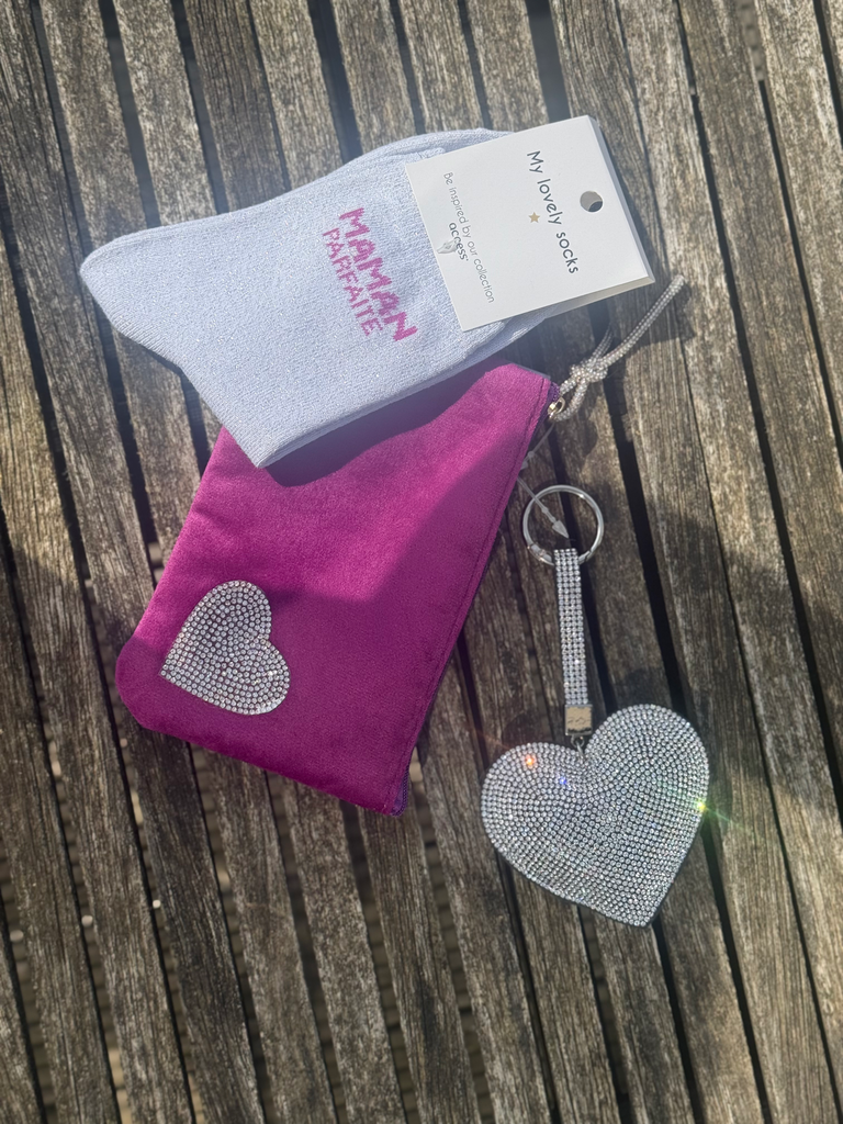 Trousse mauve combo "Maman parfaite" et son porte-clé