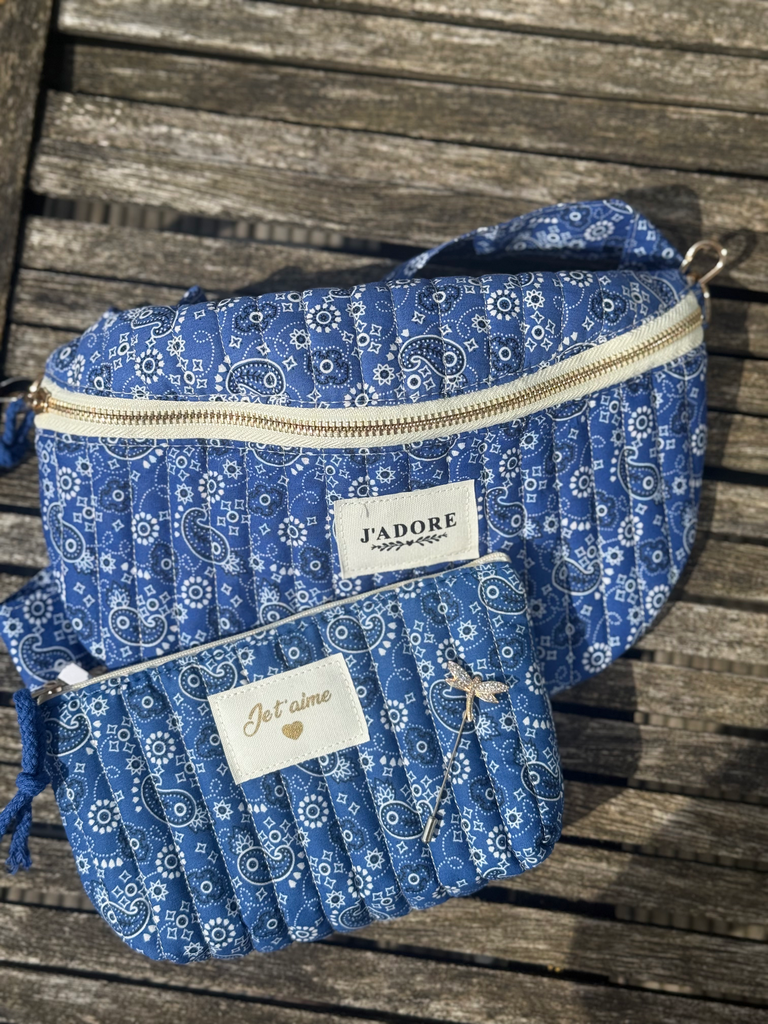 Sac banane et sa trousse "Je t'aime" et sa broche libellule