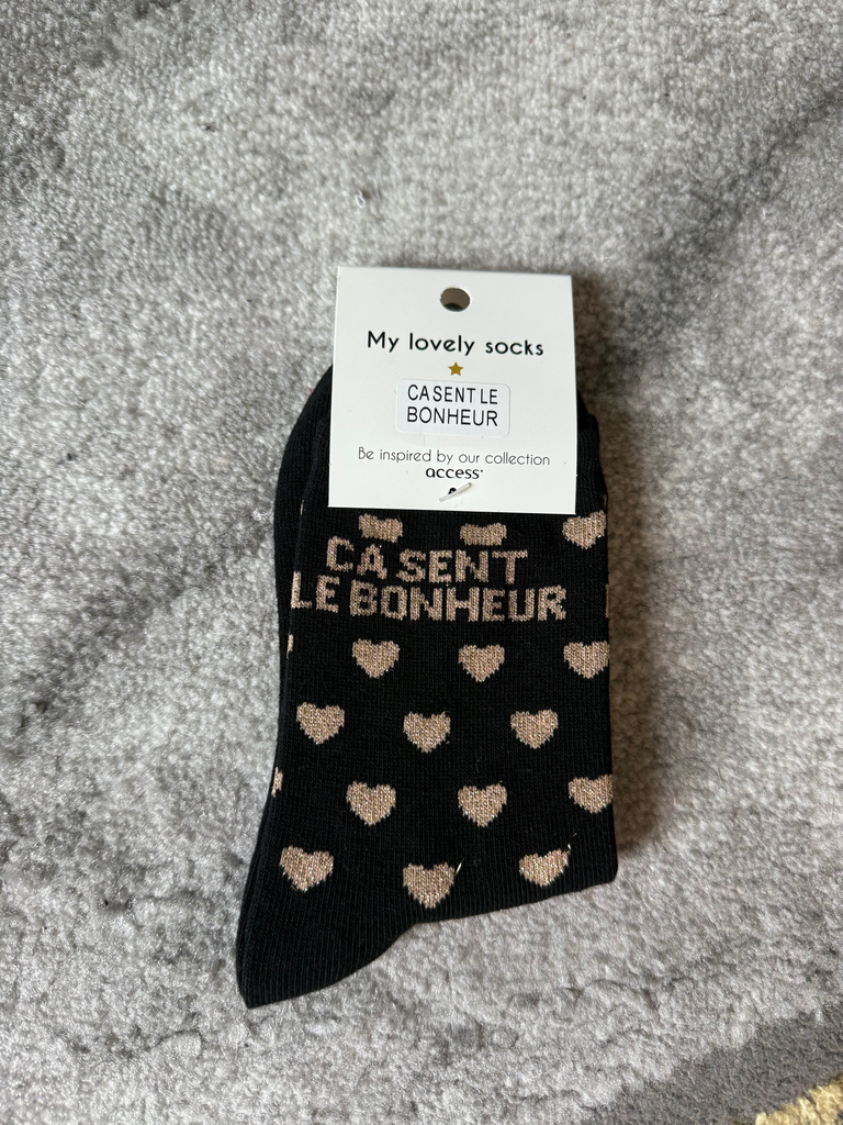 Chaussette "Ca sent le bonheur" en noir