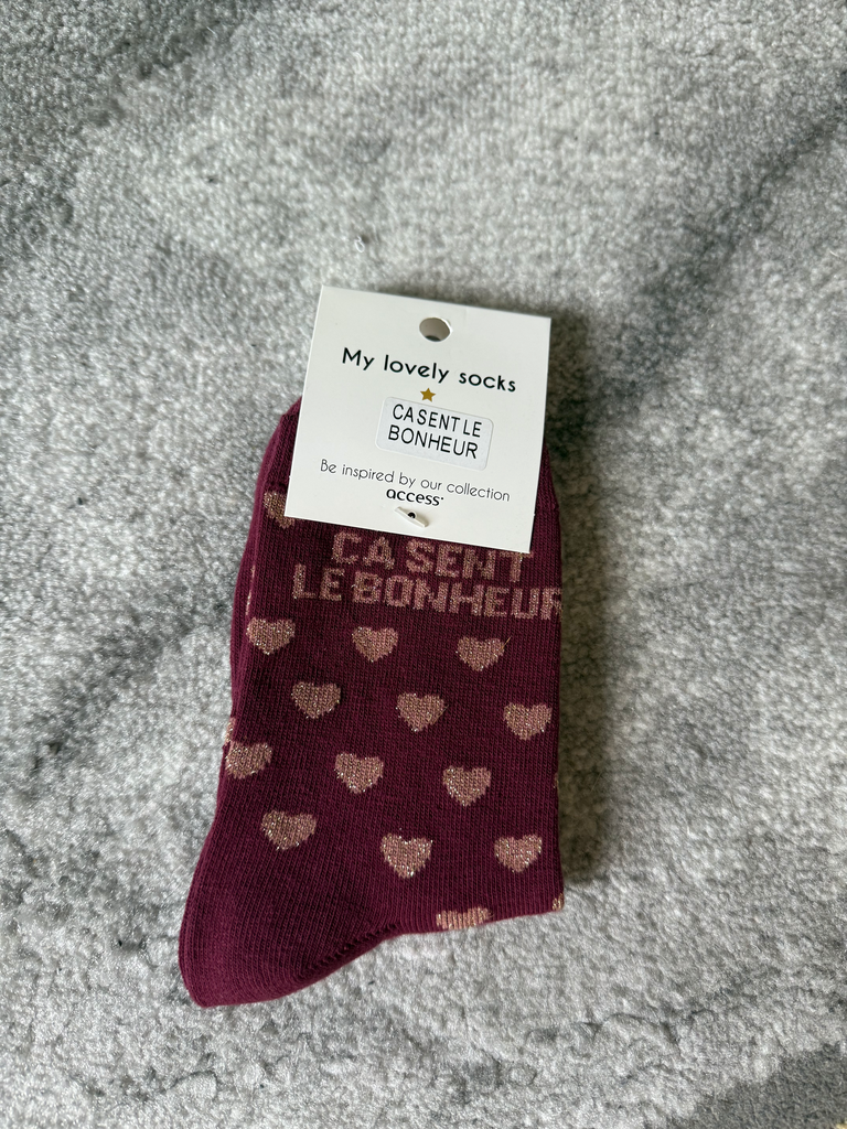 Chaussette "Ca sent le bonheur" en bordeaux