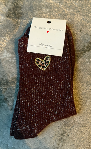 Chaussette paillettes "Coeur léopard"