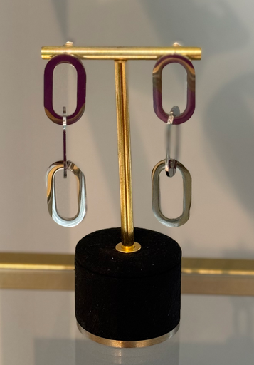 Boucle d'oreille pendante anneau argenté